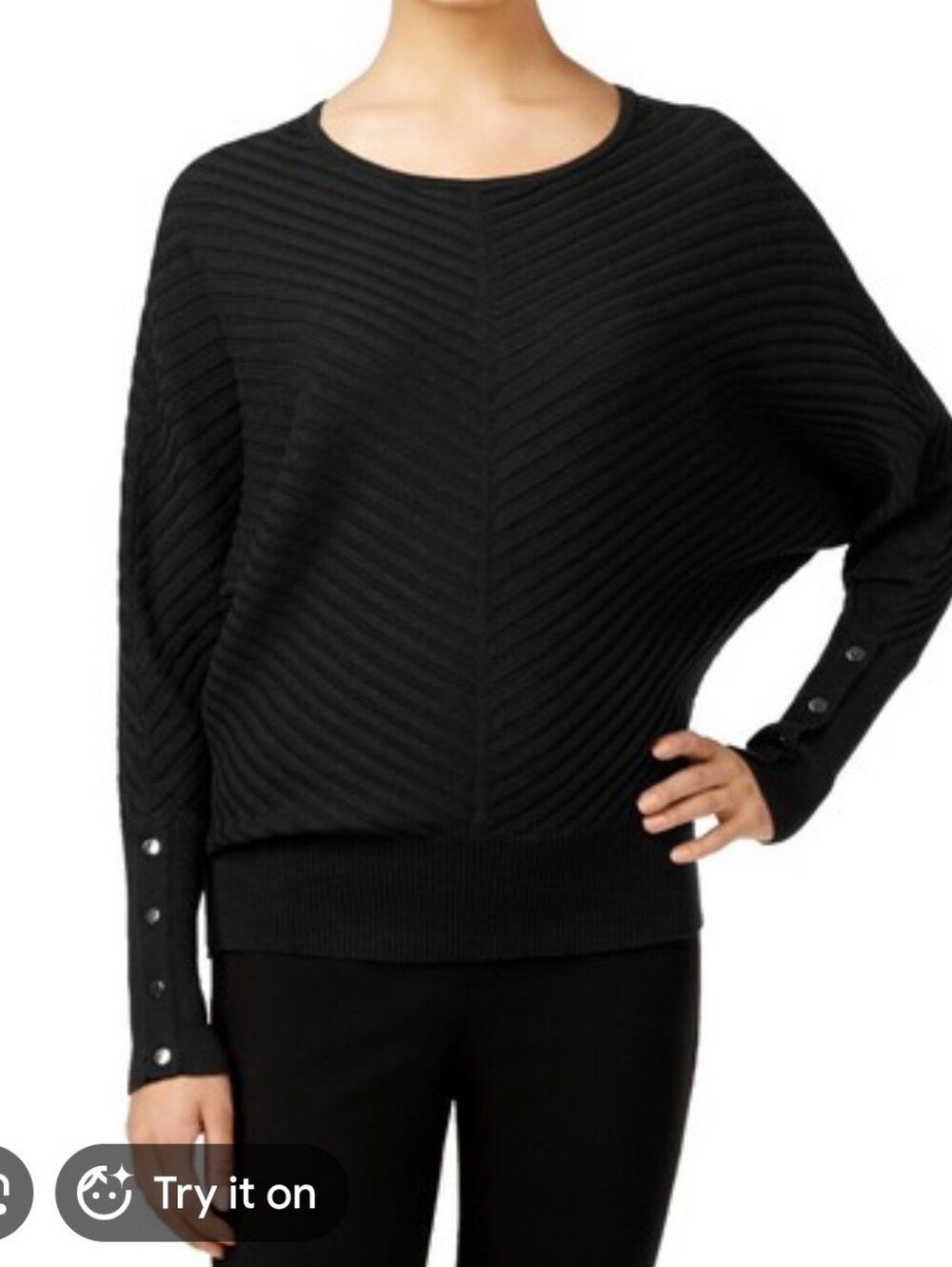 Alfani Black Ribbed Embellished-Sleeve Sweater